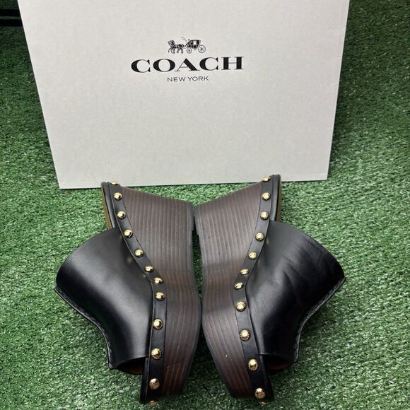 NEW COACH Helena platform open toed heels Y2K Clog Mules Wood Size 6B VTG - Picture 3 of 9